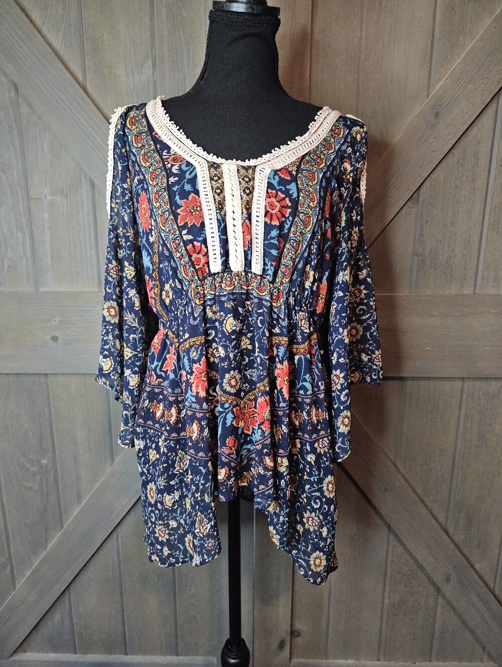 One World Floral Print Tunic Top sz Large